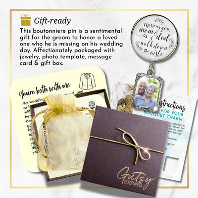 Groom's Boutonniere Pin Wedding Parents Memorial for Son Silver Photo Picture Frame Charm