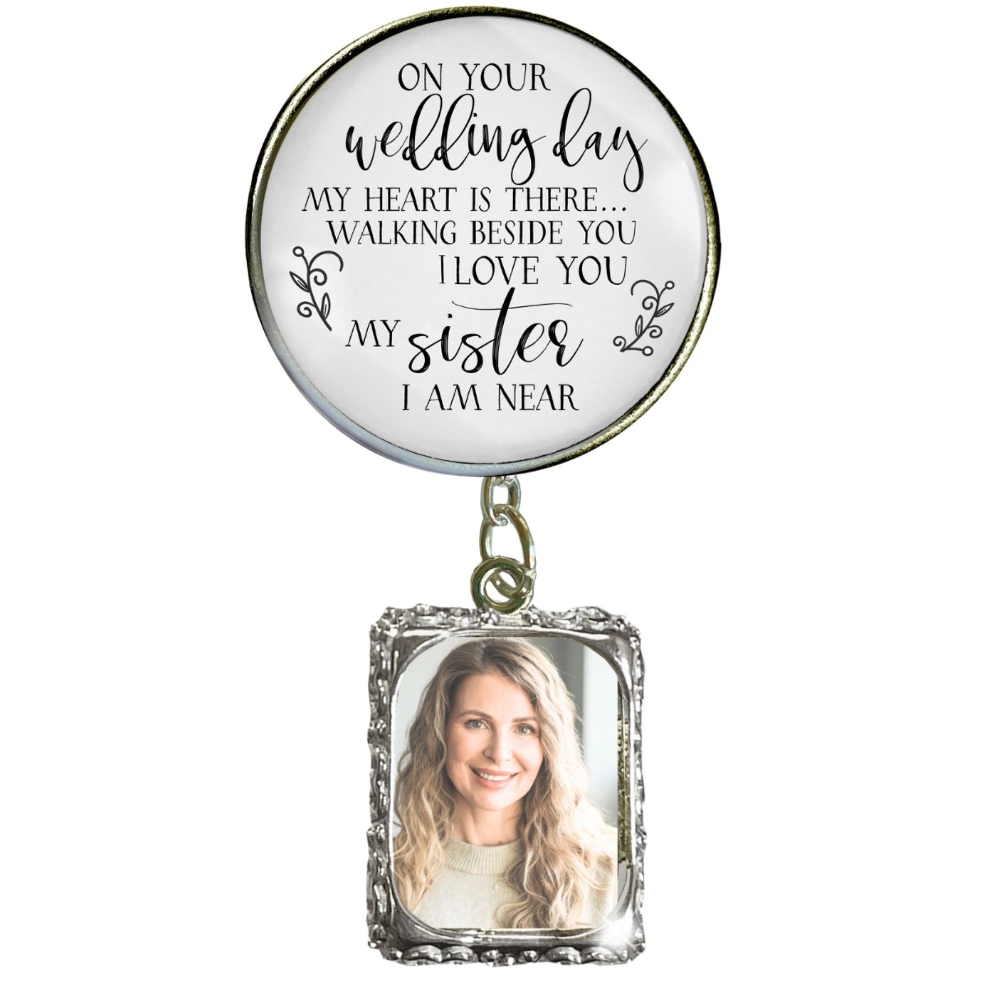 Groom's Boutonniere Pin Brother or Sister Memorial On Wedding Day Silver Photo Picture Frame Charm