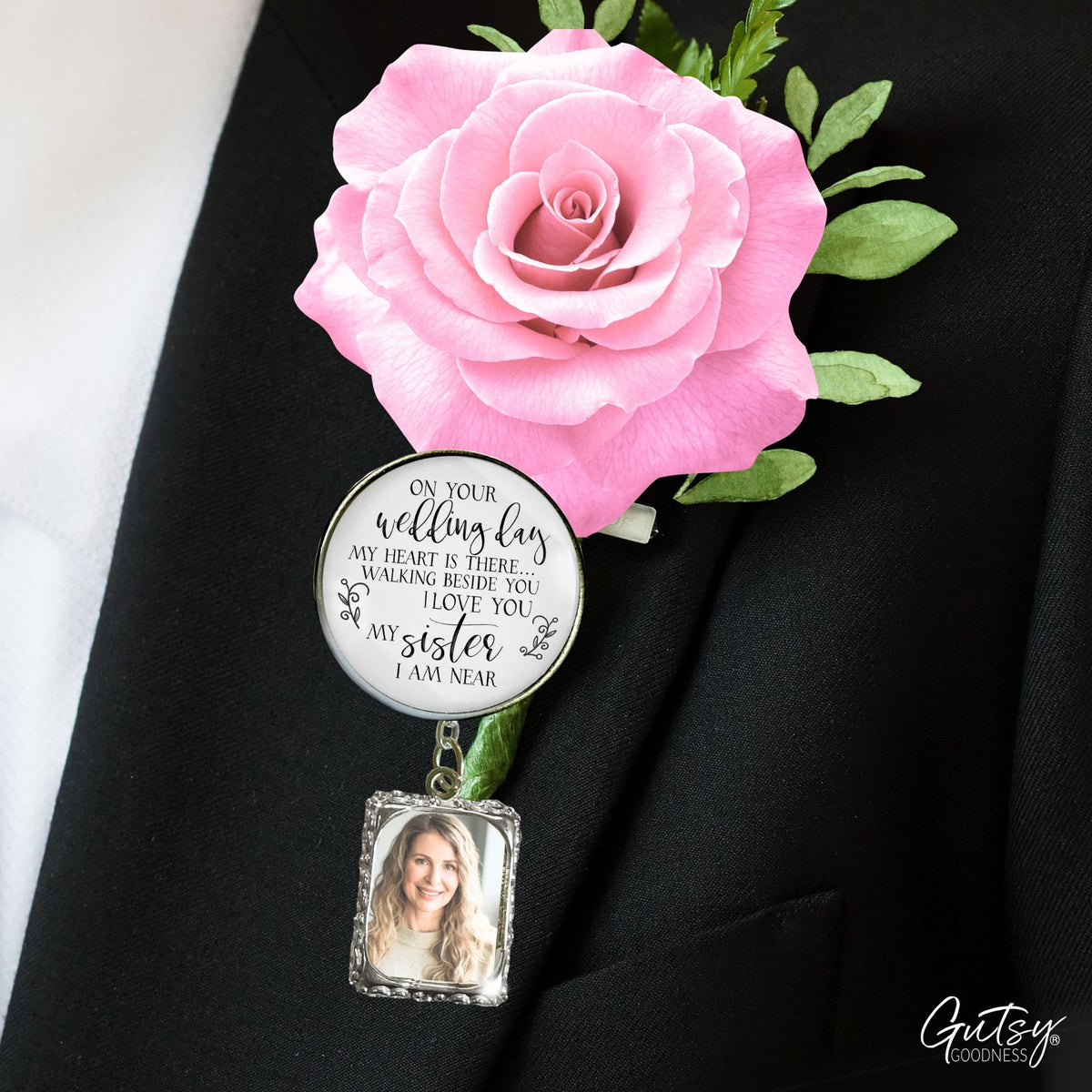 Groom's Boutonniere Pin Brother or Sister Memorial On Wedding Day Silver Photo Picture Frame Charm