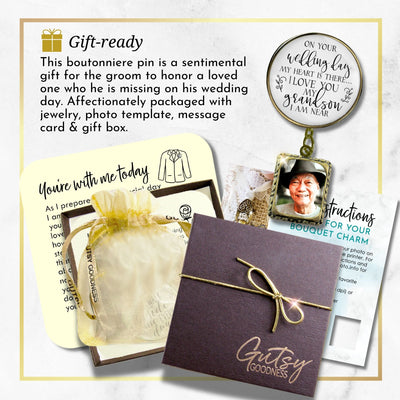 Groom's Boutonniere Pin Wedding Grandparents Memorial for Grandson Bronze Photo Picture Frame Charm