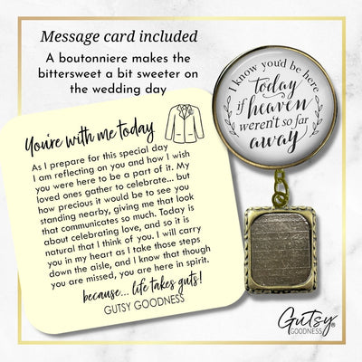Groom's Boutonniere Pin Wedding Memorial I Know You'd Be.. Heaven Bronze Photo Picture Frame Charm