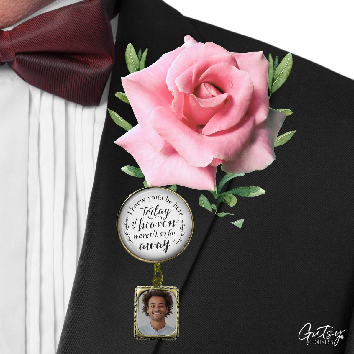 Groom's Boutonniere Pin Wedding Memorial I Know You'd Be.. Heaven Bronze Photo Picture Frame Charm