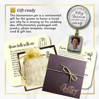Groom's Boutonniere Pin Wedding Memorial I Know You'd Be.. Heaven Bronze Photo Picture Frame Charm