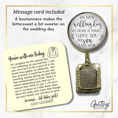 Groom's Boutonniere Pin Brother or Sister Memorial On Wedding Day Bronze Photo Picture Frame Charm