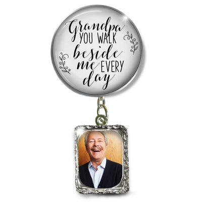 Wedding Memorial Boutonniere Pin Photo Frame Honor Grandpa Silver White For Men