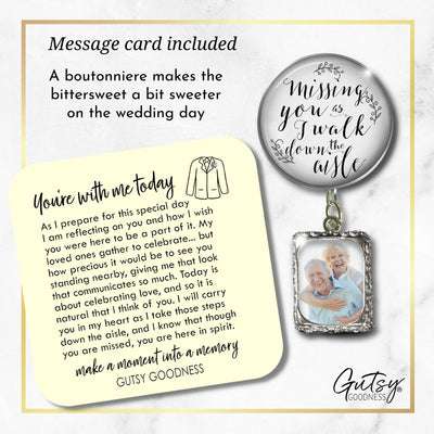 Groom's Boutonniere Pin Wedding Memorial Missing You As I Walk Silver Photo Picture Frame Charm
