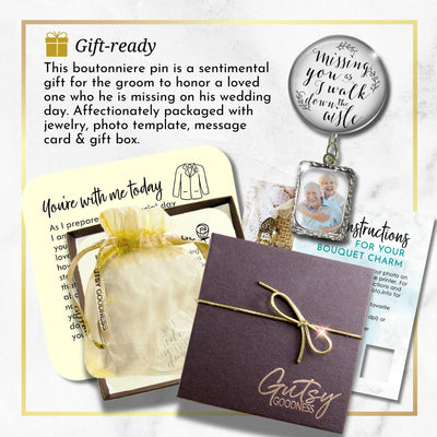 Groom's Boutonniere Pin Wedding Memorial Missing You As I Walk Silver Photo Picture Frame Charm