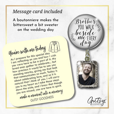 Groom's Boutonniere Pin Wedding Memorial Honor Brother Silver White Cream Photo Picture Frame Charm