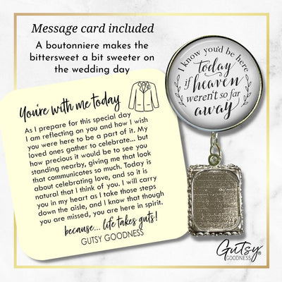 Groom's Boutonniere Pin Wedding Memorial I Know You'd Be.. Heaven Silver Photo Picture Frame Charm