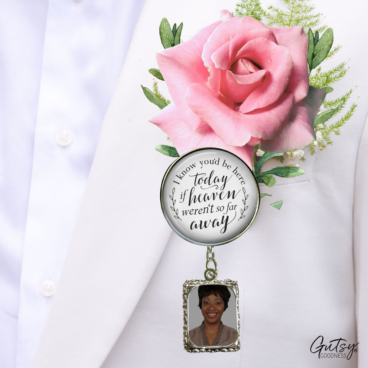 Groom's Boutonniere Pin Wedding Memorial I Know You'd Be.. Heaven Silver Photo Picture Frame Charm