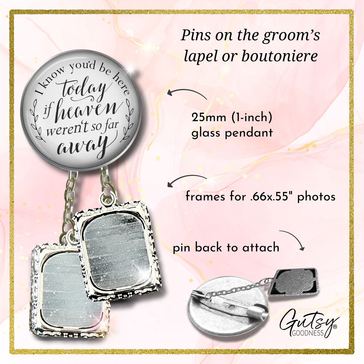 Groom's Boutonniere Pin Wedding Memorial I Know You'd Be.. Heaven Silver Photo Picture Frame Charm