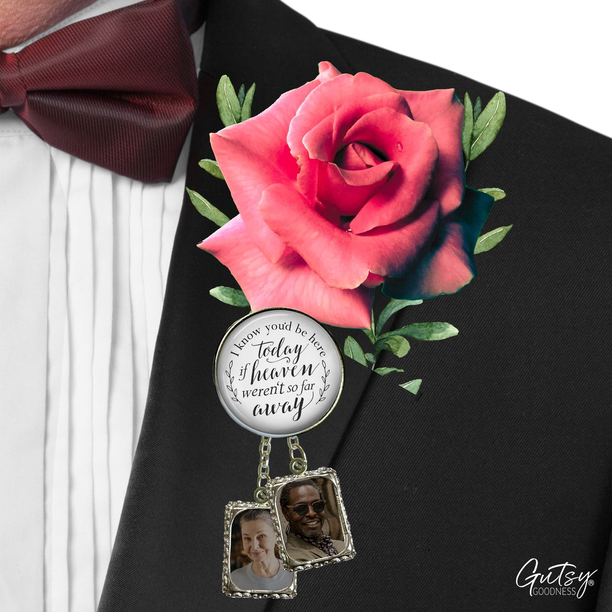 Groom's Boutonniere Pin Wedding Memorial I Know You'd Be.. Heaven Silver Photo Picture Frame Charm