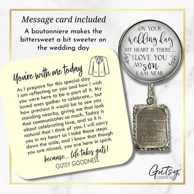 Groom's Boutonniere Pin Wedding Parents Memorial for Son Silver Photo Picture Frame Charm