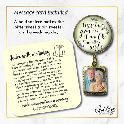 Groom's Boutonniere Pin Wedding Memorial Missing You As I Walk Bronze Photo Picture Frame Charm