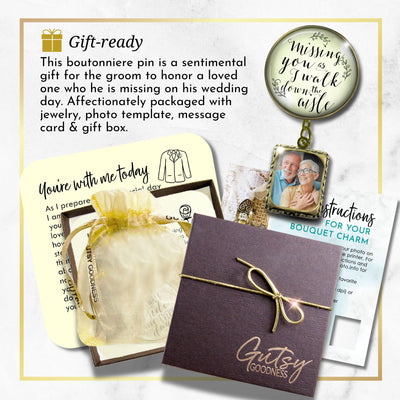 Groom's Boutonniere Pin Wedding Memorial Missing You As I Walk Bronze Photo Picture Frame Charm