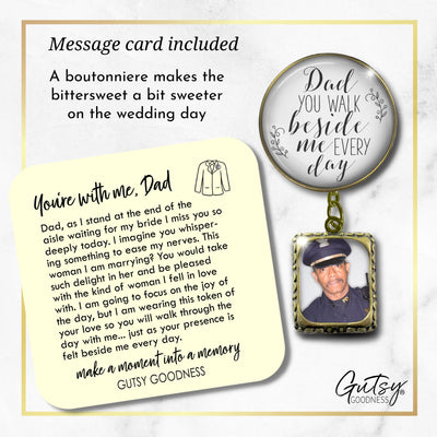 Wedding Memorial Boutonniere Pin Photo Frame Honor Father Dad Bronze White For Men