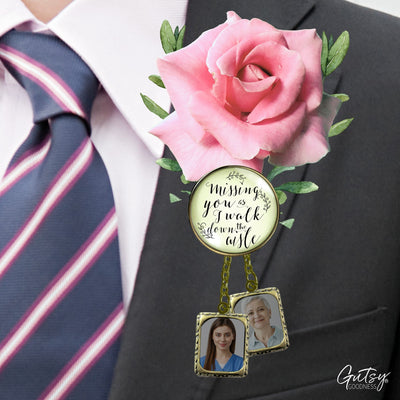 Groom's Boutonniere Pin Wedding Memorial Missing You As I Walk Bronze Photo Picture Frame Charm