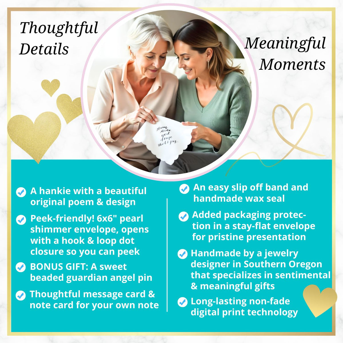 Mother in Law of the Groom Handkerchief Wedding Day Gift from New Son | For Bride's Mom from SIL Poem | Angel Charm Keepsake, Card, Envelope