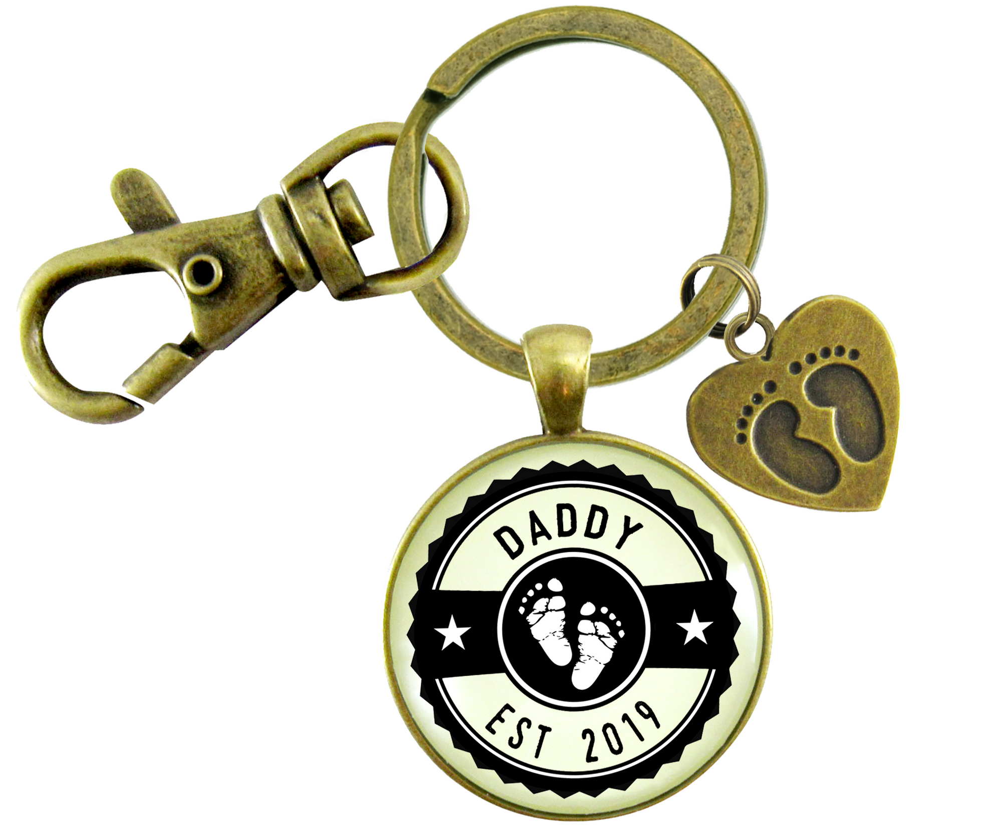 Daddy Established 2019 Keychain New Dad First Father's DayKeychain Baby Feet Charm - Gutsy Goodness Handmade Jewelry