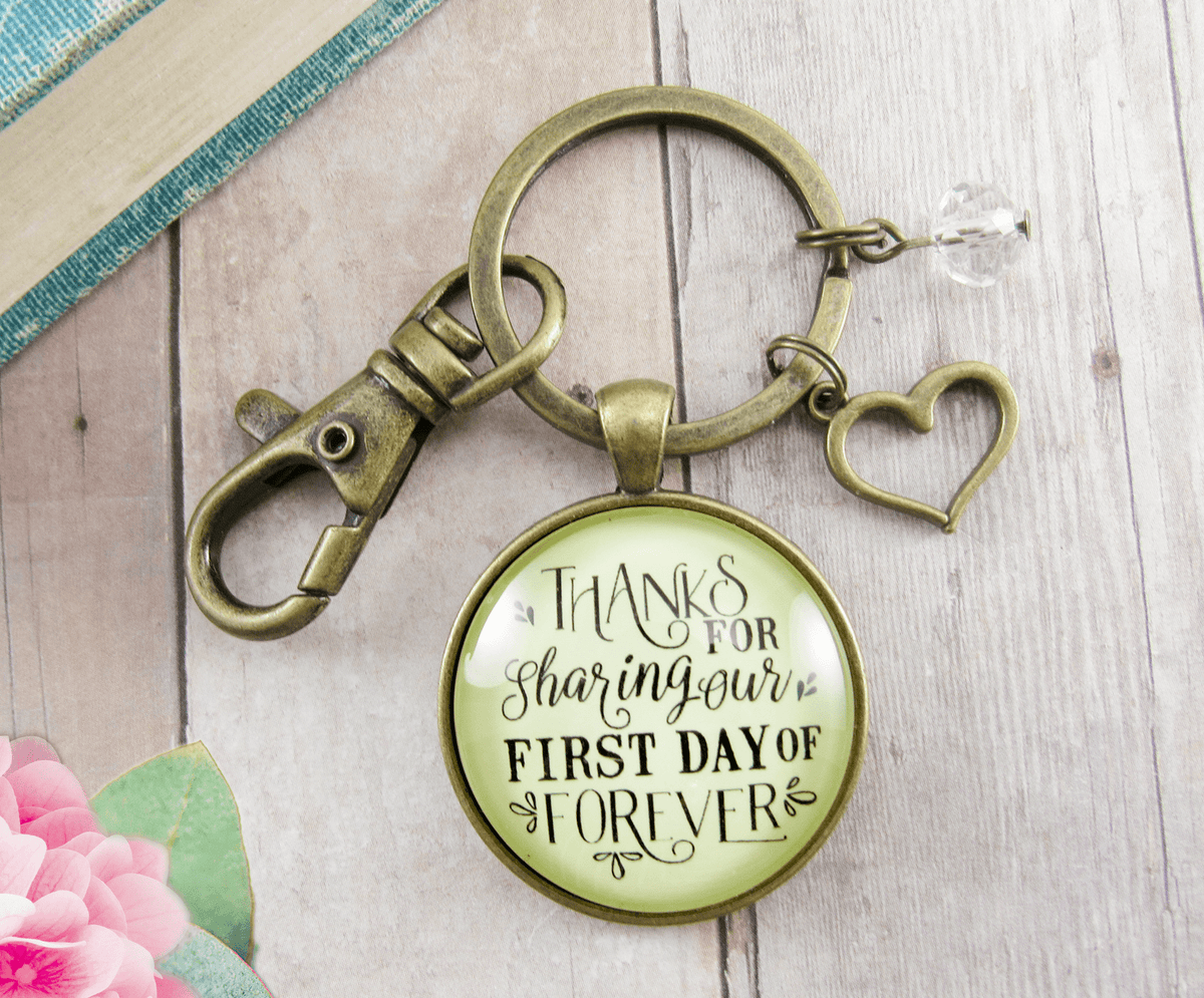Wedding Officiant Gift Keychain Thanks For Sharing Our Day Rustic Heart Charm - Gutsy Goodness Handmade Jewelry