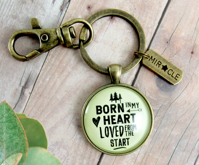 Bonus Dad Mom Adoption Keychain Born In My Heart Love Meaningful Step Parent Jewelry Miracle Charm - Gutsy Goodness Handmade Jewelry