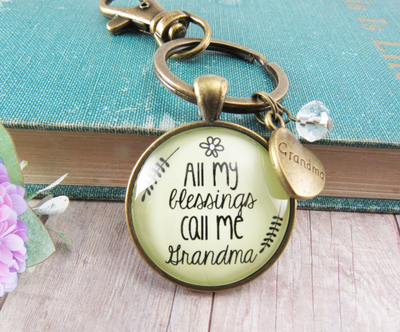 All My Blessings Call Me Grandma Keychain Grandma Heart - Gutsy Goodness Handmade Jewelry