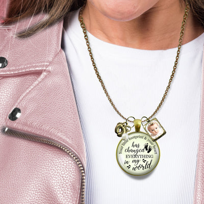 Handmade Gutsy Goodness Jewelry New Mom Necklace Your Little Footprint Gift Baby Feet & Photo Frame Charm, DIY Picture Template