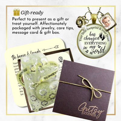 Handmade Gutsy Goodness Jewelry New Mom Necklace Your Little Footprint Gift Baby Feet & Photo Frame Charm, DIY Picture Template