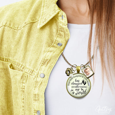 Handmade Gutsy Goodness Jewelry New Mom Necklace Your Little Footprint Gift Baby Feet & Photo Frame Charm, DIY Picture