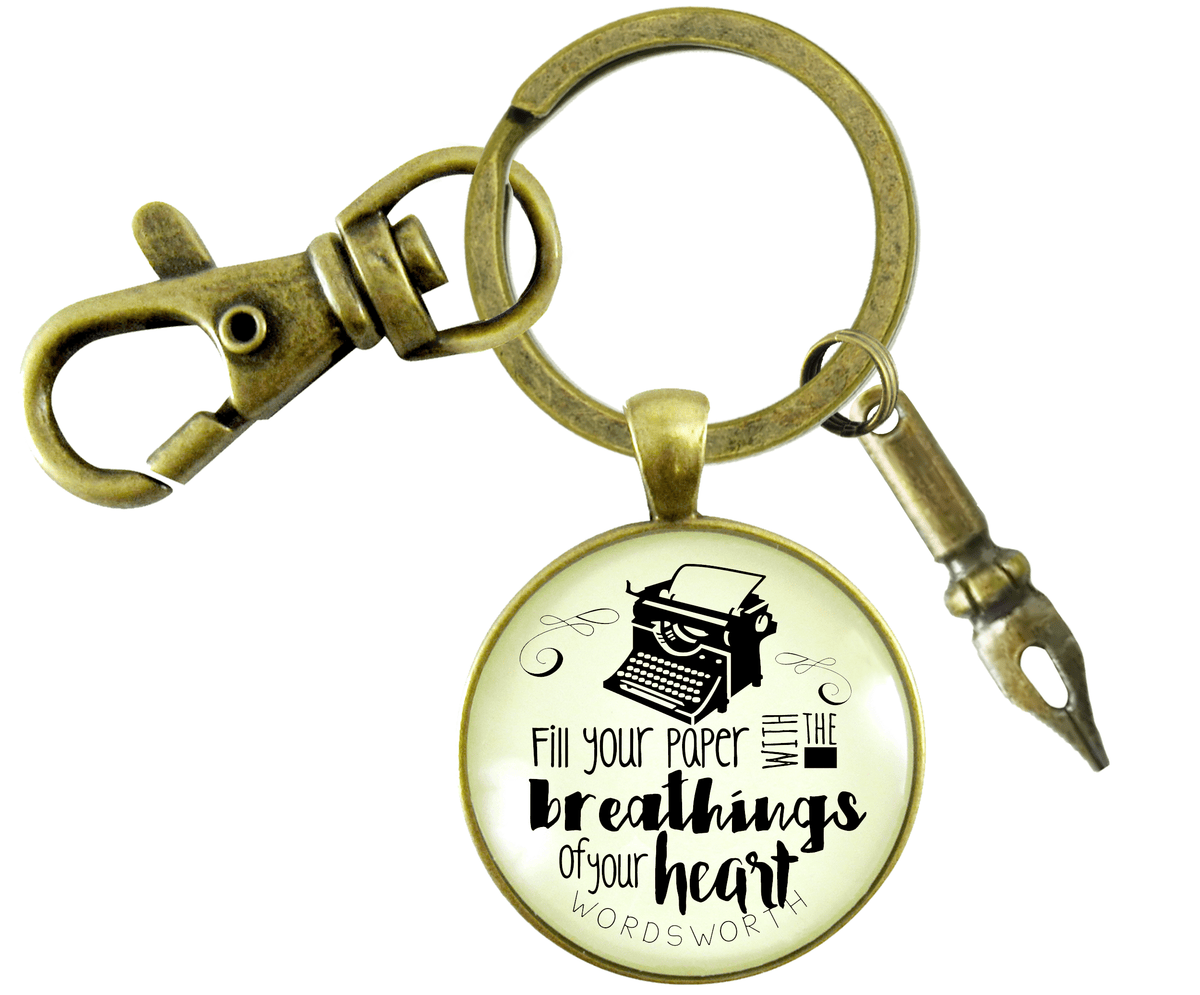 Writing Keychain Fill Your Paper Style Woodsworth Literary Quote Typewriter Pendant Gift - Gutsy Goodness Handmade Jewelry