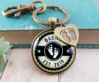 Daddy Established 2019 Keychain New Dad First Father's DayKeychain Baby Feet Charm - Gutsy Goodness Handmade Jewelry