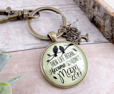 New Mom Keychain Then Life Began Mama 2019 Meaningful Mom Jewelry Gift - Gutsy Goodness Handmade Jewelry