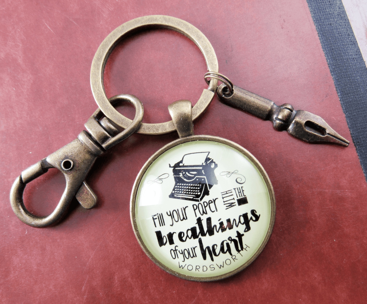 Writing Keychain Fill Your Paper Style Woodsworth Literary Quote Typewriter Pendant Gift - Gutsy Goodness Handmade Jewelry