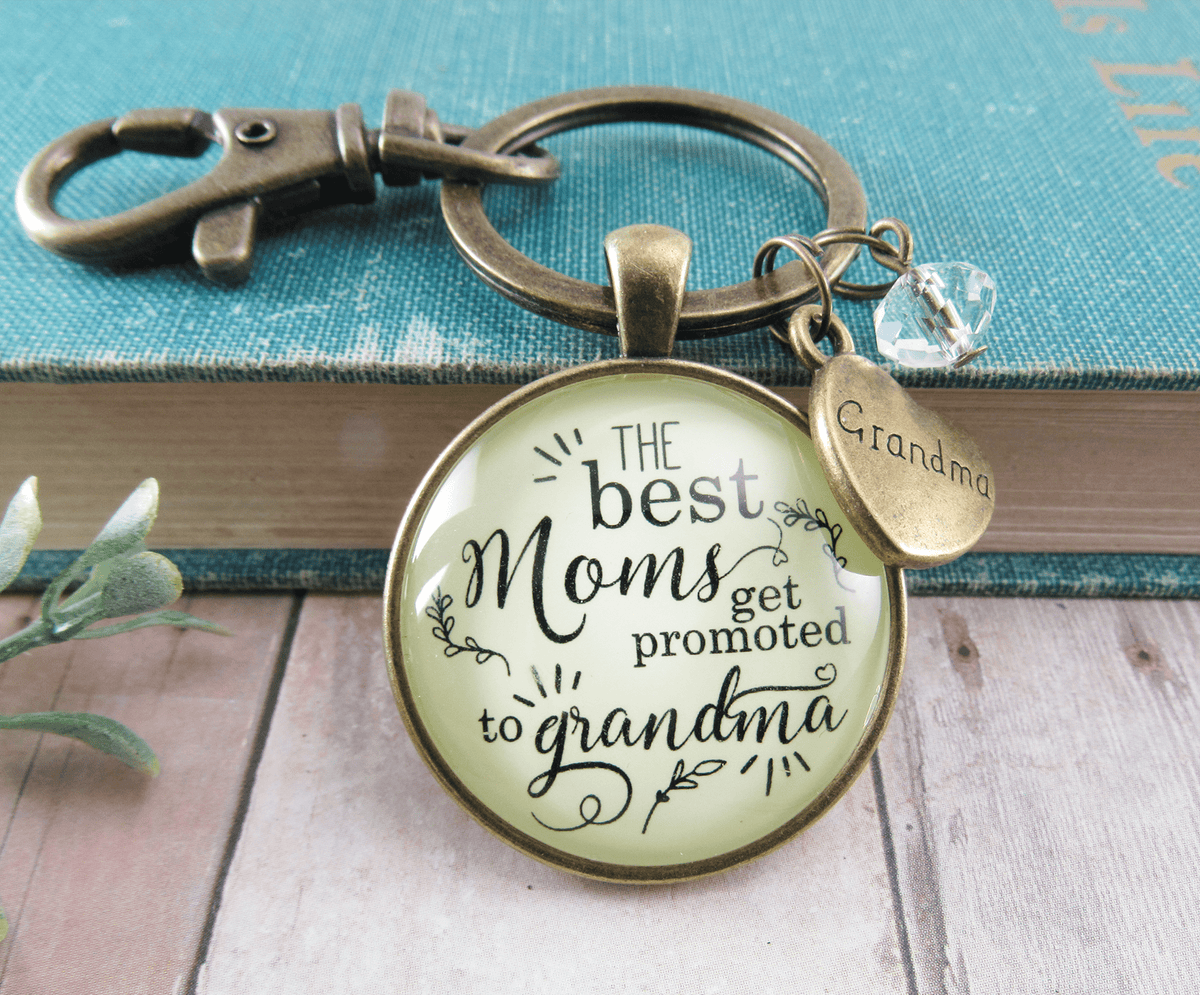 New Grandma Keychain Best Moms Get Promoted Grandmother Jewelry Gift Heart Charm - Gutsy Goodness Handmade Jewelry