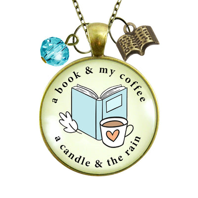 Fall Lover Cozy Necklace Book Coffee Candle and Rain Favorite Things Autumn Theme Jewelry For Women  Necklace - Gutsy Goodness Handmade Jewelry