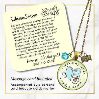 Fall Lover Cozy Necklace Book Coffee Candle and Rain Favorite Things Autumn Theme Jewelry For Women  Necklace - Gutsy Goodness Handmade Jewelry