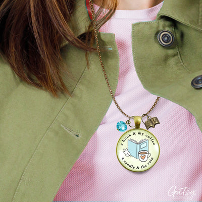 Fall Lover Cozy Necklace Book Coffee Candle and Rain Favorite Things Autumn Theme Jewelry For Women  Necklace - Gutsy Goodness Handmade Jewelry