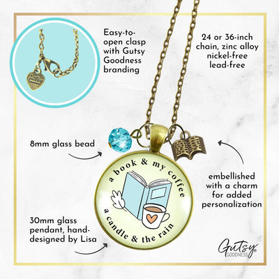 Fall Lover Cozy Necklace Book Coffee Candle and Rain Favorite Things Autumn Theme Jewelry For Women  Necklace - Gutsy Goodness Handmade Jewelry