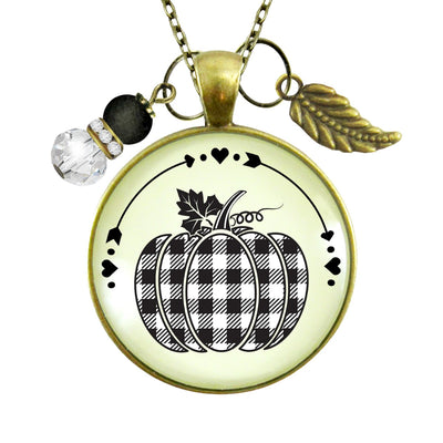 Buffalo Plaid Pumpkin Necklace Black And White Classic Boho Theme Autumn Print Pattern Pendant Fashion Jewelry For Women  Necklace - Gutsy Goodness Handmade Jewelry