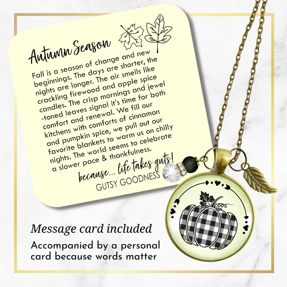 Buffalo Plaid Pumpkin Necklace Black And White Classic Boho Theme Autumn Print Pattern Pendant Fashion Jewelry For Women  Necklace - Gutsy Goodness Handmade Jewelry