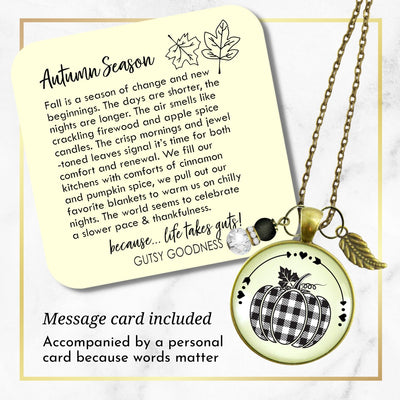 Buffalo Plaid Pumpkin Necklace Black And White Classic Boho Theme Autumn Print Pattern Pendant Fashion Jewelry For Women  Necklace - Gutsy Goodness Handmade Jewelry