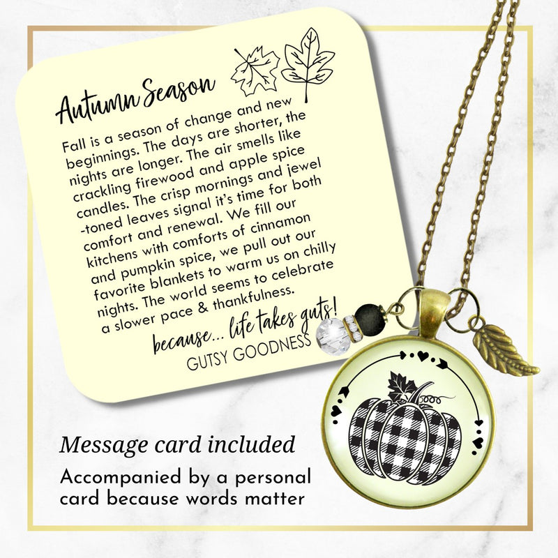 Buffalo Plaid Pumpkin Necklace Black And White Classic Boho Theme Autumn Print Pattern Pendant Fashion Jewelry For Women  Necklace - Gutsy Goodness Handmade Jewelry