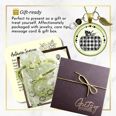 Buffalo Plaid Pumpkin Necklace Black And White Classic Boho Theme Autumn Print Pattern Pendant Fashion Jewelry For Women  Necklace - Gutsy Goodness Handmade Jewelry