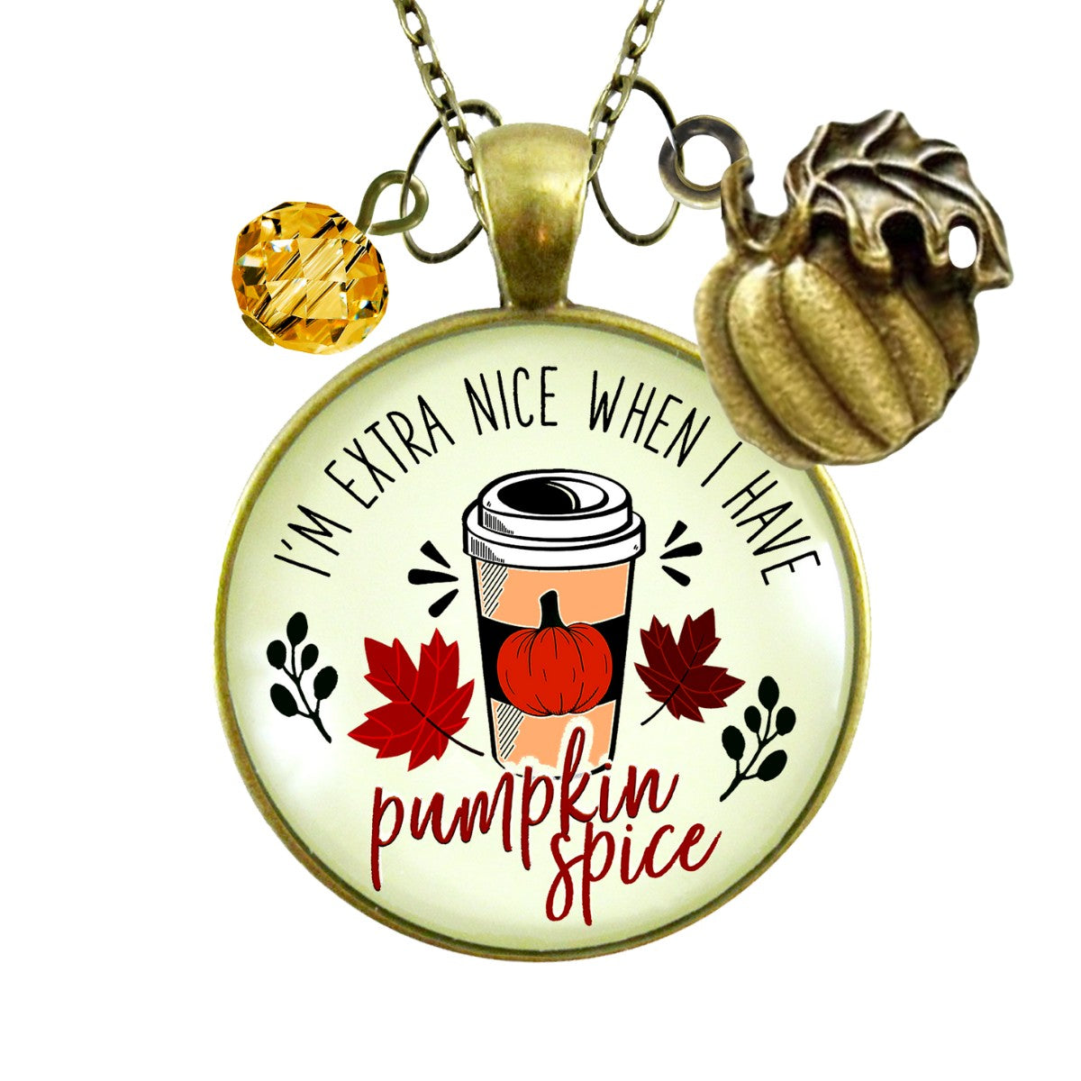 Pumpkin Spice Necklace Extra Nice Latte Coffee Lover Everything Autumn Funny Merch Gift Jewelry For Women  Necklace - Gutsy Goodness Handmade Jewelry