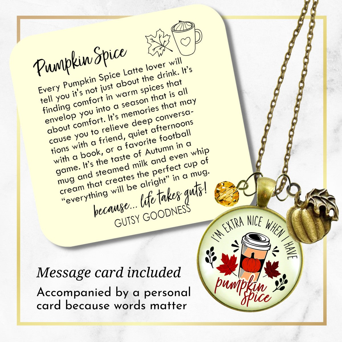 Pumpkin Spice Necklace Extra Nice Latte Coffee Lover Everything Autumn Funny Merch Gift Jewelry For Women  Necklace - Gutsy Goodness Handmade Jewelry