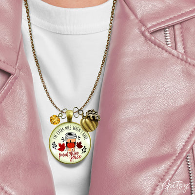 Pumpkin Spice Necklace Extra Nice Latte Coffee Lover Everything Autumn Funny Merch Gift Jewelry For Women  Necklace - Gutsy Goodness Handmade Jewelry