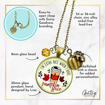 Pumpkin Spice Necklace Extra Nice Latte Coffee Lover Everything Autumn Funny Merch Gift Jewelry For Women  Necklace - Gutsy Goodness Handmade Jewelry