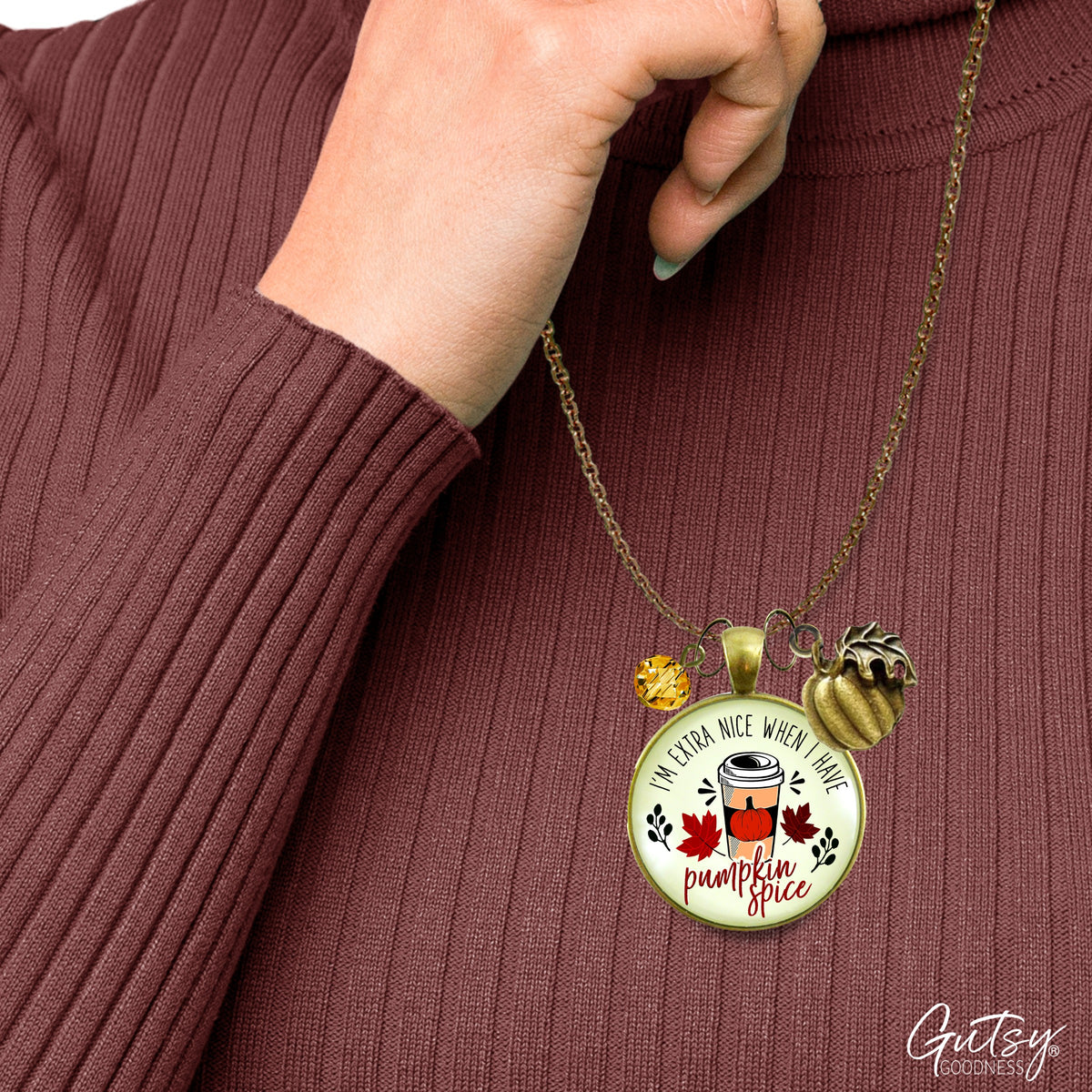 Pumpkin Spice Necklace Extra Nice Latte Coffee Lover Everything Autumn Funny Merch Gift Jewelry For Women  Necklace - Gutsy Goodness Handmade Jewelry