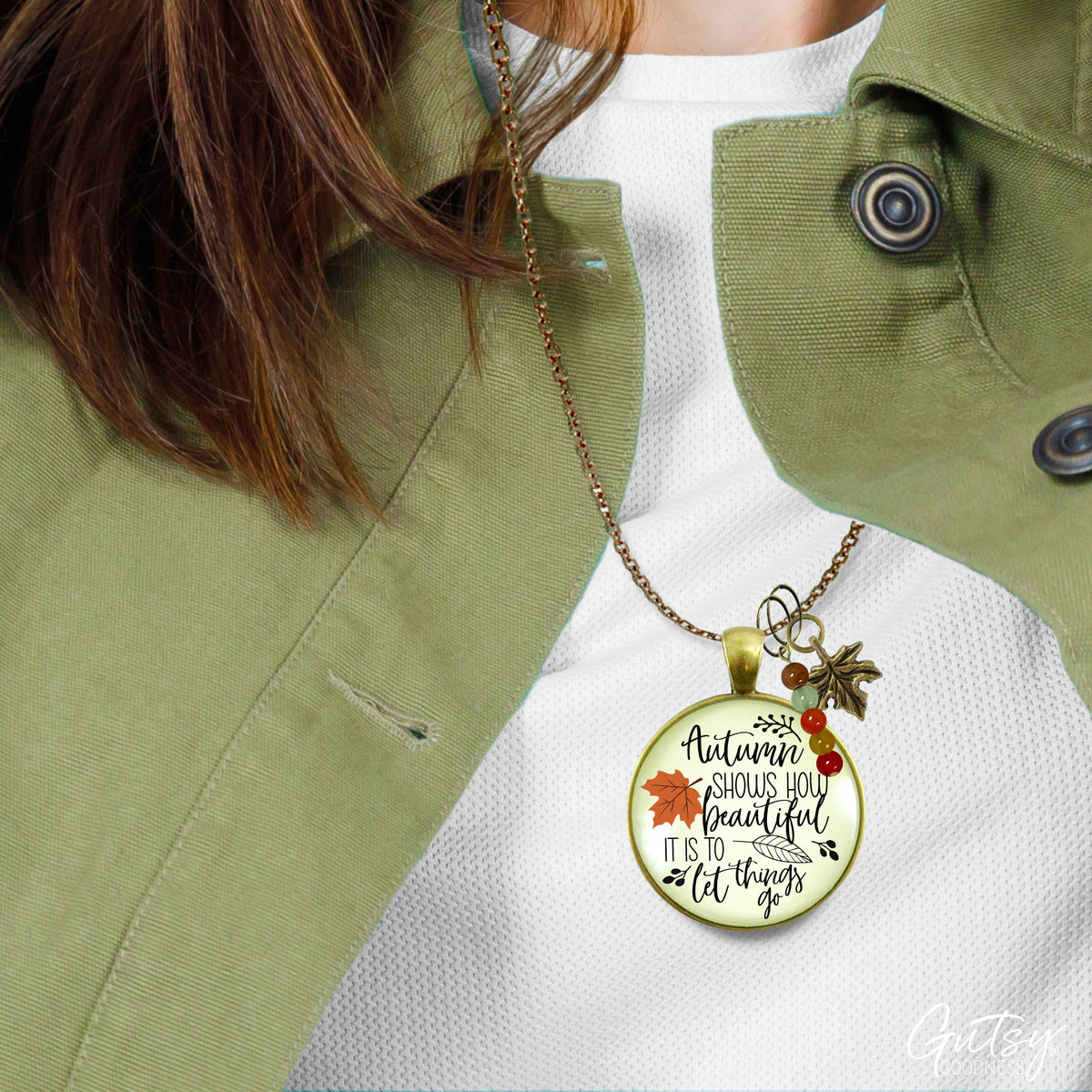 Autumn Shows Us How Beautiful It Is Necklace October Fall Season Theme Quote Jewelry Leaves Charm  Necklace - Gutsy Goodness Handmade Jewelry