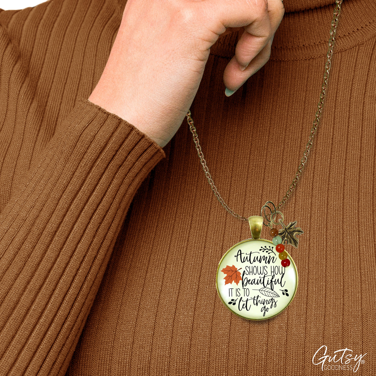 Autumn Shows Us How Beautiful It Is Necklace October Fall Season Theme Quote Jewelry Leaves Charm  Necklace - Gutsy Goodness Handmade Jewelry